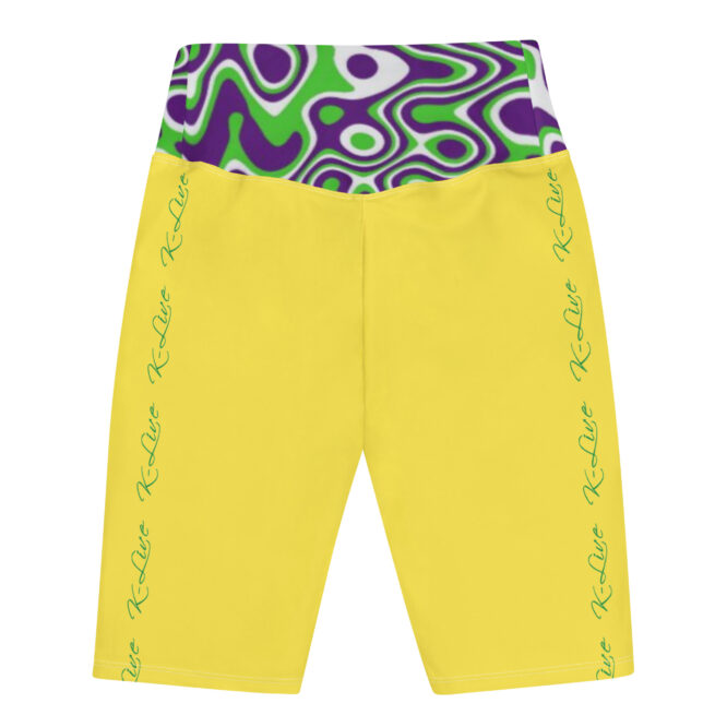 K-Live Illusion White Purple Green Pattern- Yellow Biker Shorts