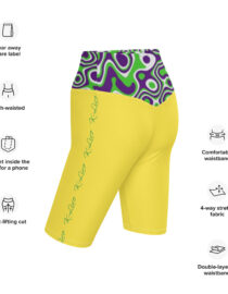 K-Live Illusion White Purple Green Pattern- Yellow Biker Shorts