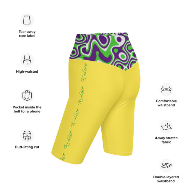 K-Live Illusion White Purple Green Pattern- Yellow Biker Shorts