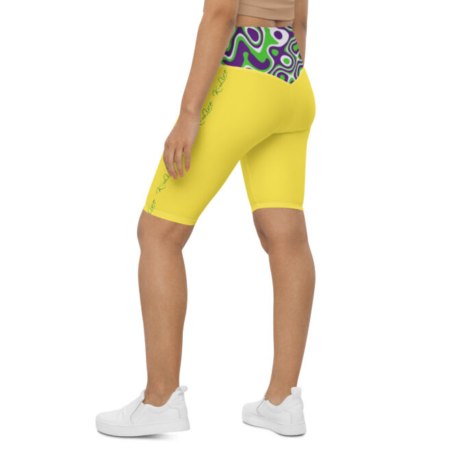 K-Live Illusion White Purple Green Pattern- Yellow Biker Shorts