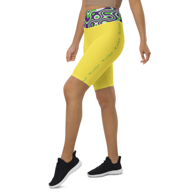 K-Live Illusion White Purple Green Pattern- Yellow Biker Shorts