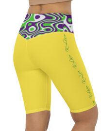 K-Live Illusion White Purple Green Pattern- Yellow Biker Shorts