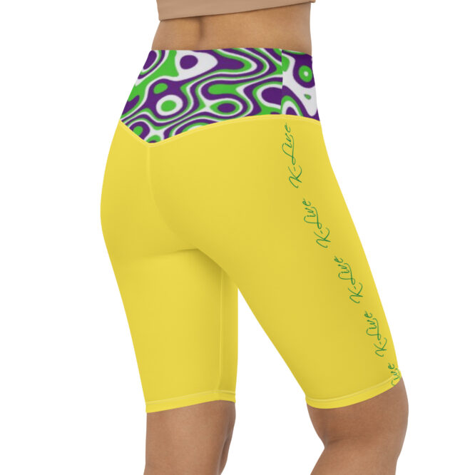 K-Live Illusion White Purple Green Pattern- Yellow Biker Shorts