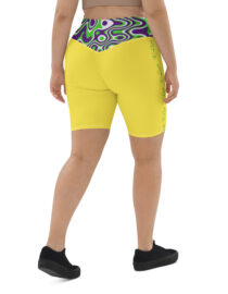 K-Live Illusion White Purple Green Pattern- Yellow Biker Shorts