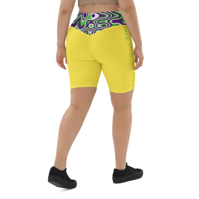 K-Live Illusion White Purple Green Pattern- Yellow Biker Shorts