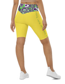 K-Live Illusion White Purple Green Pattern- Yellow Biker Shorts