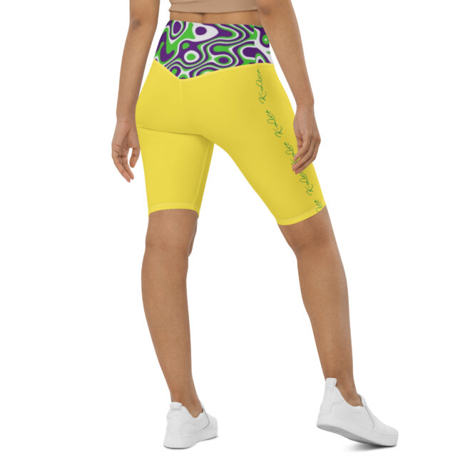 K-Live Illusion White Purple Green Pattern- Yellow Biker Shorts
