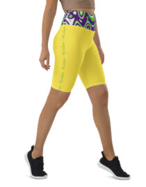 K-Live Illusion White Purple Green Pattern- Yellow Biker Shorts
