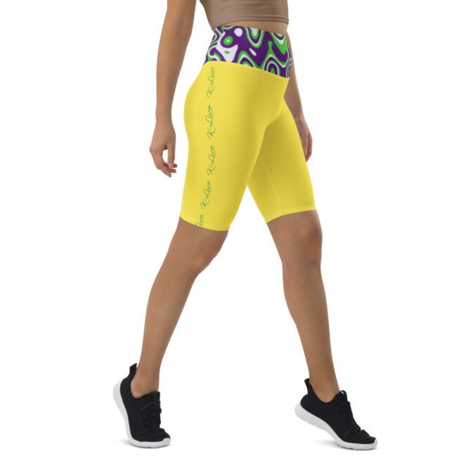 K-Live Illusion White Purple Green Pattern- Yellow Biker Shorts