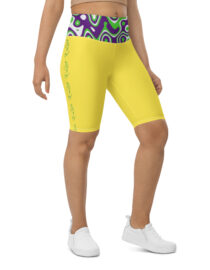 K-Live Illusion White Purple Green Pattern- Yellow Biker Shorts