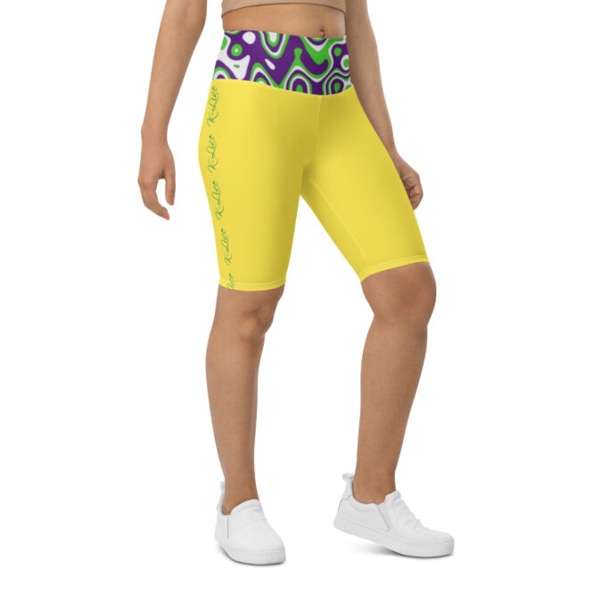K-Live Illusion White Purple Green Pattern- Yellow Biker Shorts