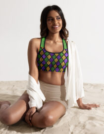 K-Live Green Gold Purple Illusion Padded Sports Bra