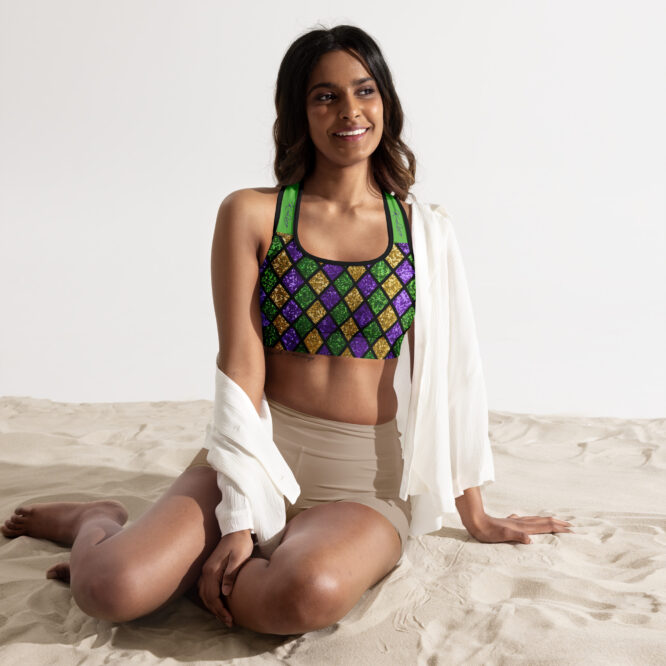 K-Live Green Gold Purple Illusion Padded Sports Bra