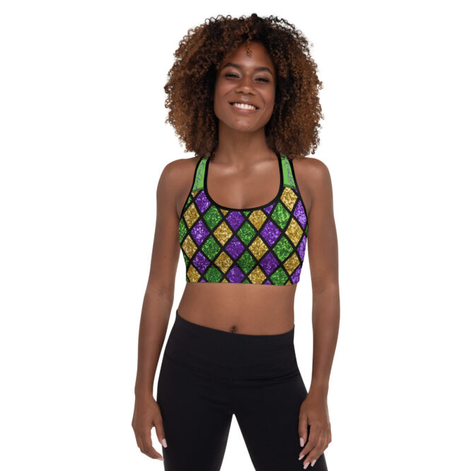 K-Live Green Gold Purple Illusion Padded Sports Bra