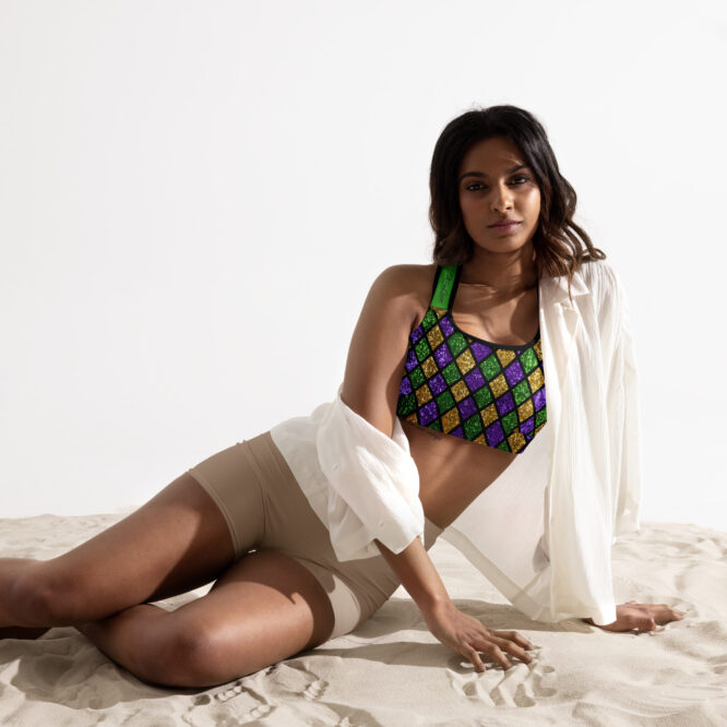 K-Live Green Gold Purple Illusion Padded Sports Bra