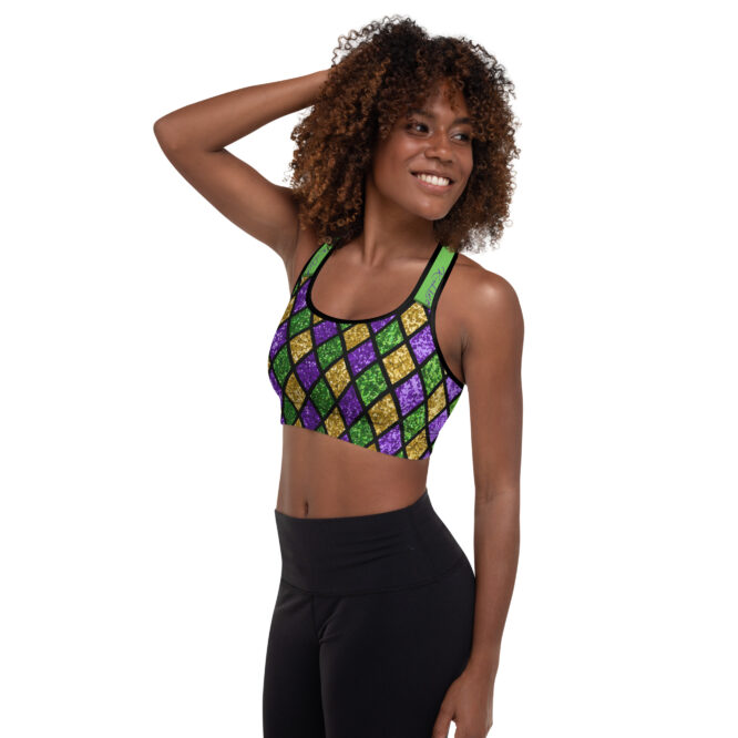 K-Live Green Gold Purple Illusion Padded Sports Bra