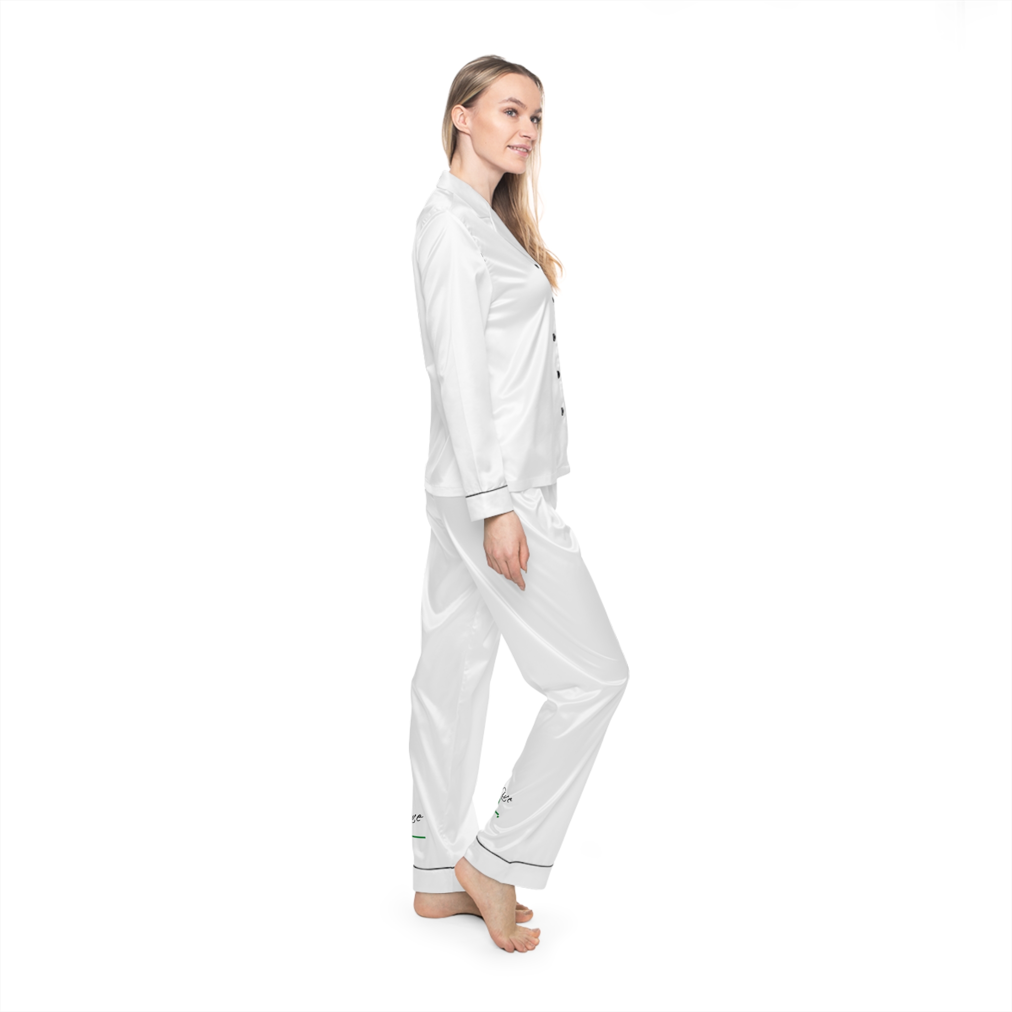 K-Live Women’s Satin Pyjamas Set- White Luxe Sleepwear with K-Live Script Accent