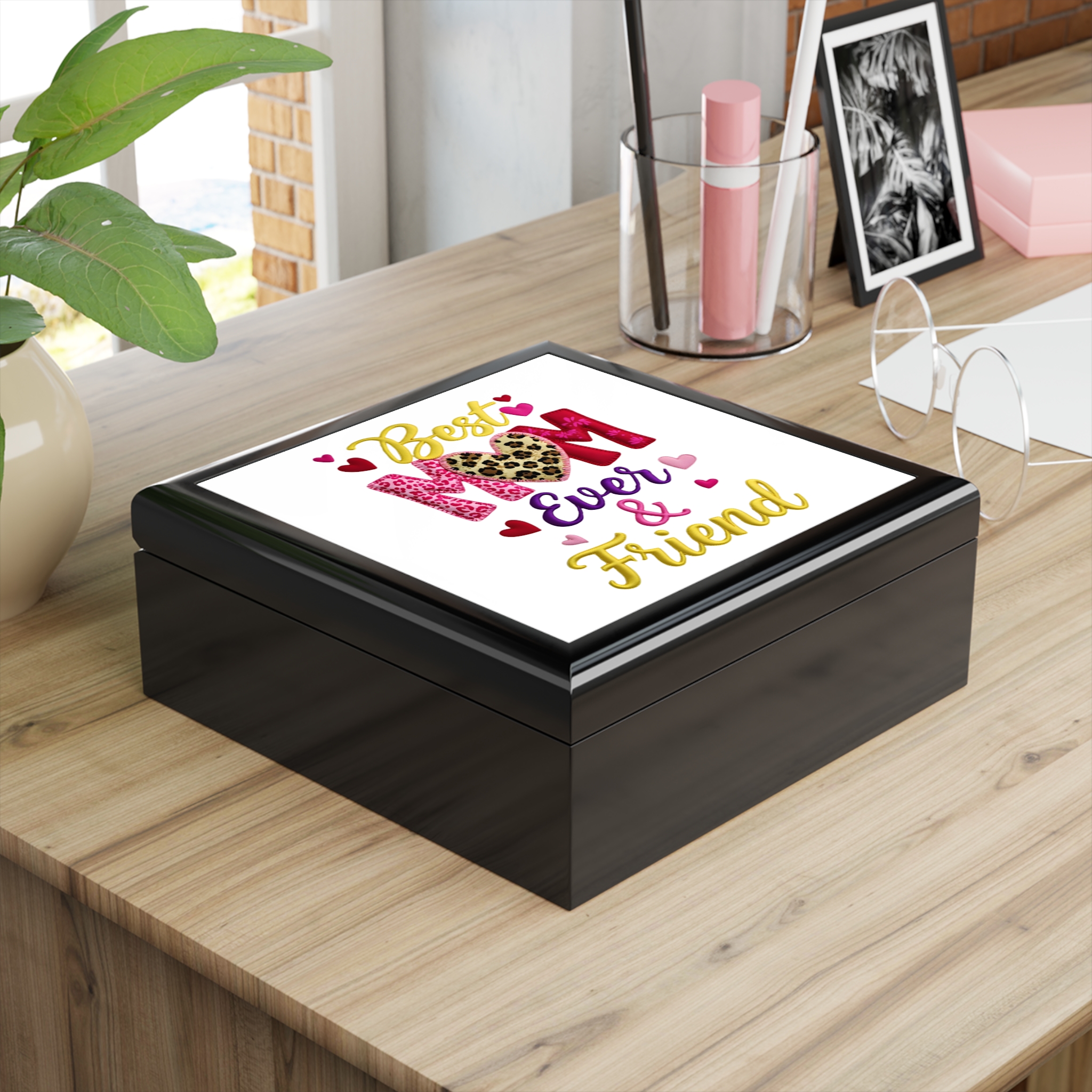 Best Mom Ever & Friend Jewelry Box | Leopard Heart Mom Keepsake