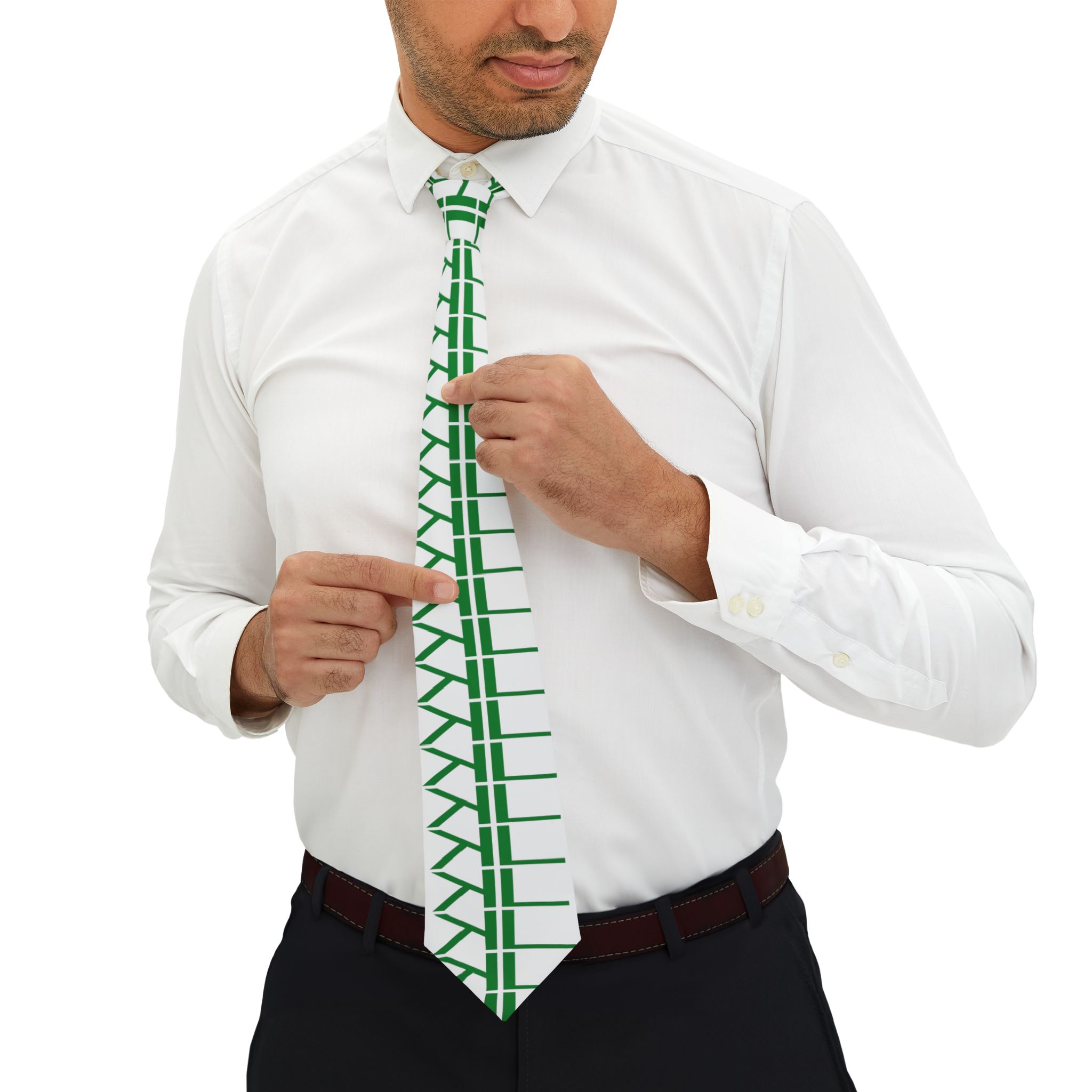 KL Green Lattice Pattern Necktie - Slim Geometric Tie for Spring & St. Patrick’s Day