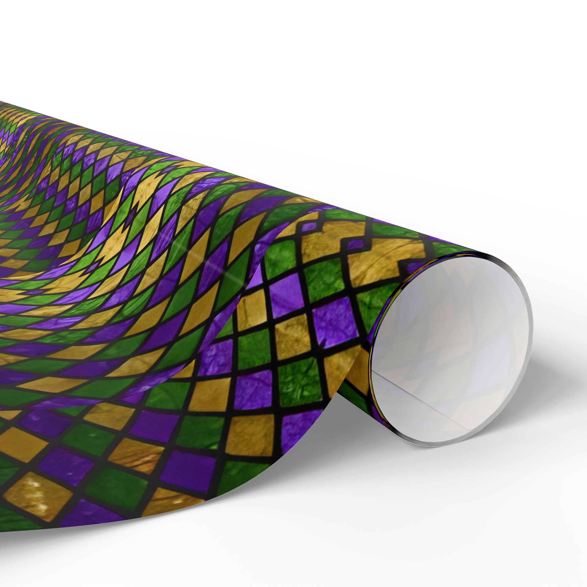 Mardi Gras Harlequin Pattern Wrapping Paper | Purple Green Gold KL Pattern