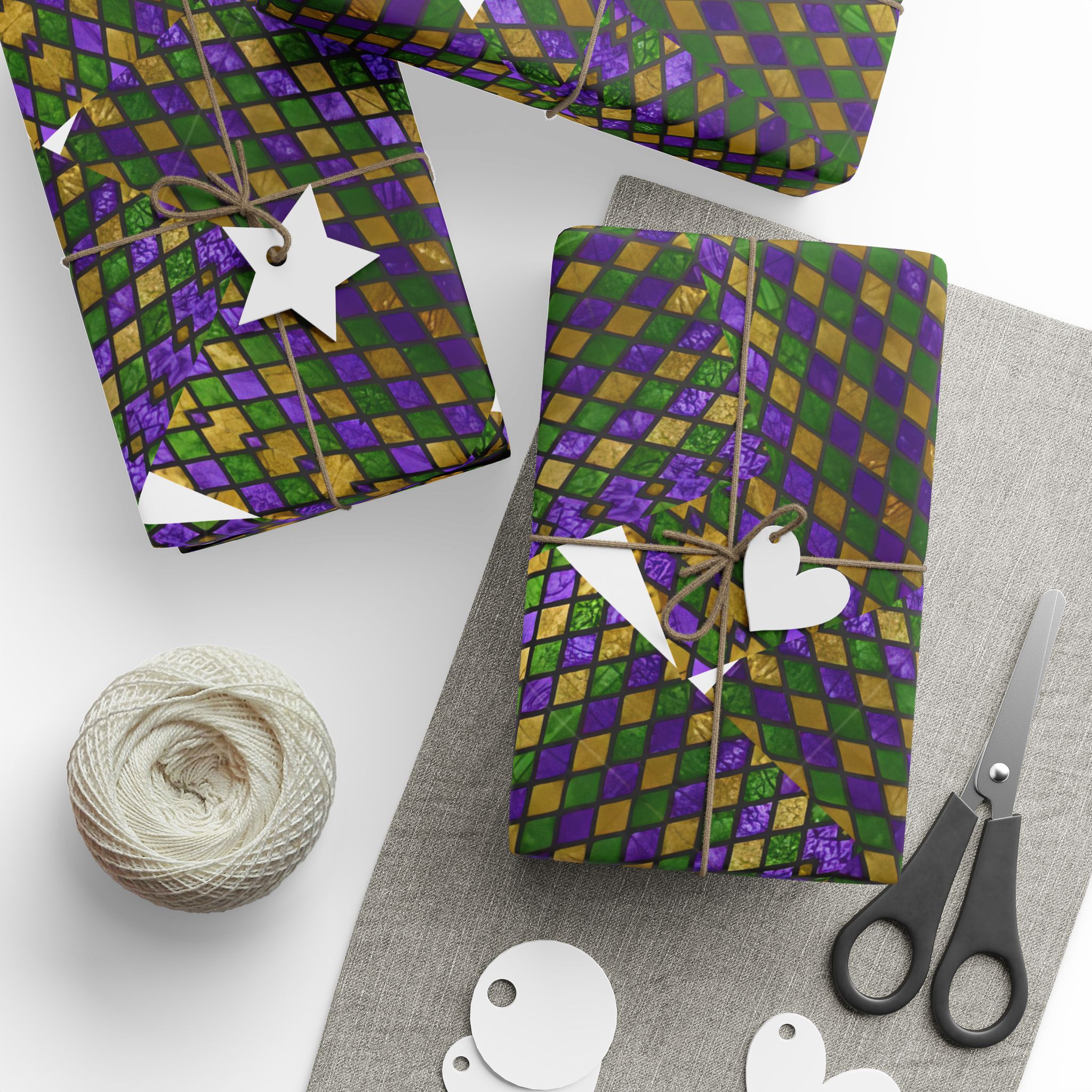 Mardi Gras Harlequin Pattern Wrapping Paper | Purple Green Gold KL Pattern
