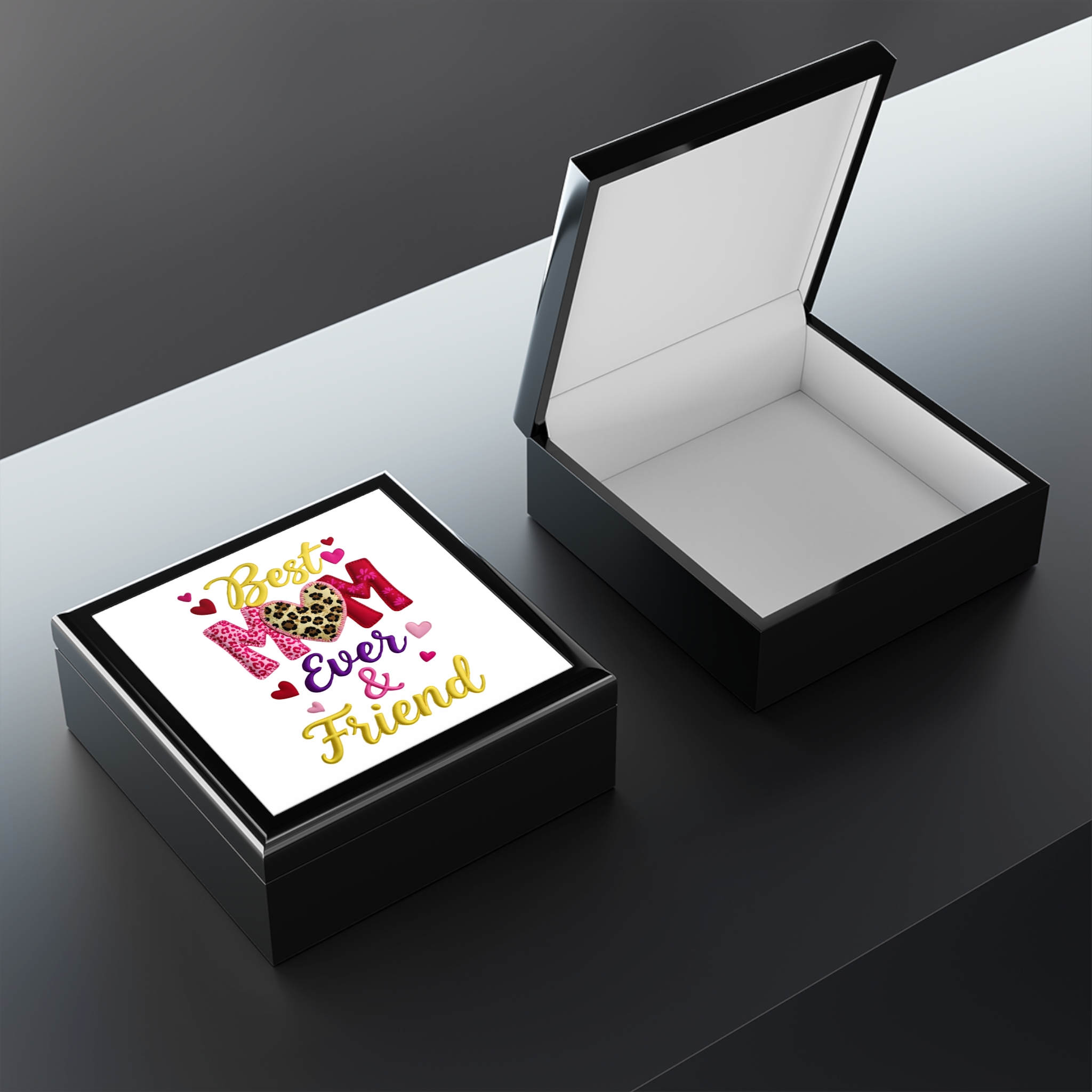 Best Mom Ever & Friend Jewelry Box | Leopard Heart Mom Keepsake